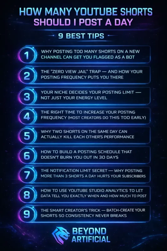 How many YouTube Shorts should I post a day – 9 best tips for Shorts posting schedule witn the logo of Beyondartificial