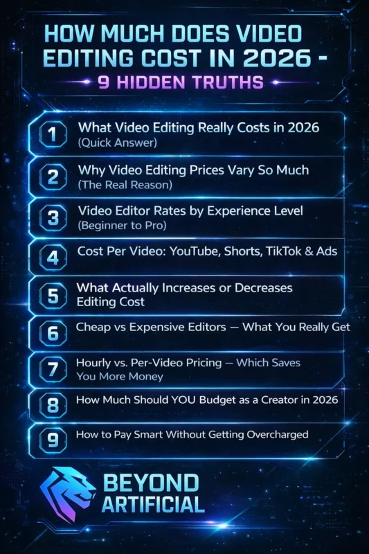 How much video editing costs in 2026 with 9 hidden truths about pricing, rates, and budget tips for creators with beyond artificial logo