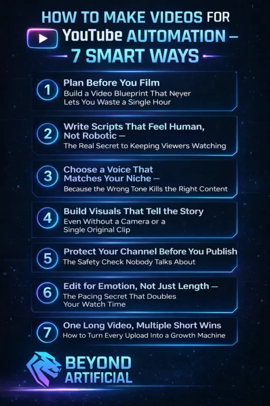 YouTube automation video creation guide with 7 smart ways for fast growth and engagement with beyond artificial logo