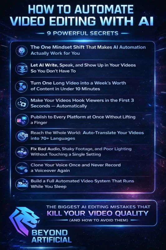 Automate video editing with AI – 9 powerful secrets to create, edit, and publish videos faster across all platforms witn beyond artificial logo