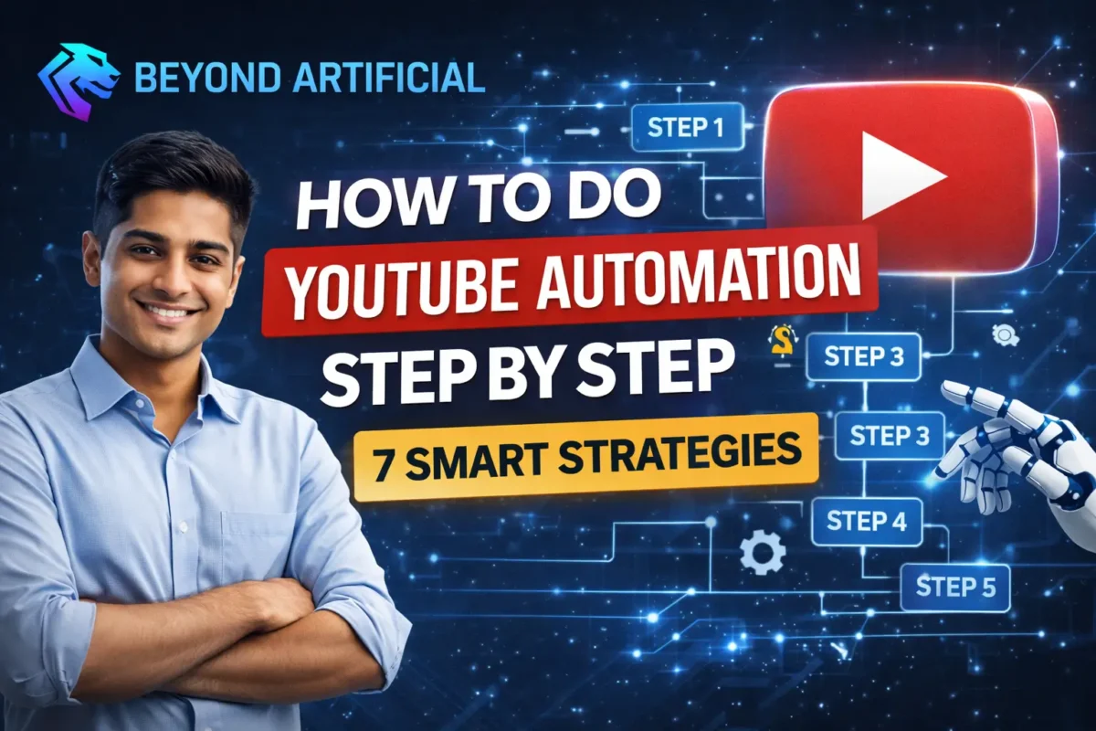 How to Do YouTube Automation Step by Step guige image witn beyond artificial logo