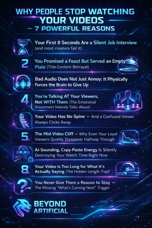 Why people stop watching videos – 9 powerful reasons infographic woth beyond artificial logo