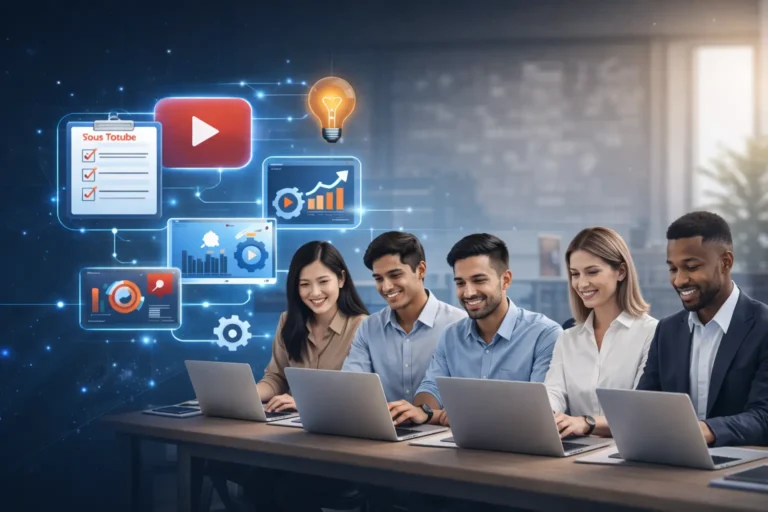 team managing youtube automation workflow with analytics